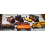 Nine LGB and other make items of rolling stock, including coach, two caboose, crane etc, plus two