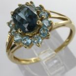 9ct gold cluster ring set with blue topaz and aquamarine, size P, 1.8g. UK P&P Group 0 (£6+VAT for