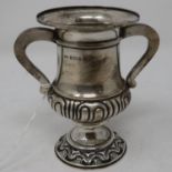 Hallmarked silver twin handled urn vase, Birmingham assay 1931, H: 90 mm, 90g. UK P&P Group 2 (£20+