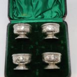 Four hallmarked silver open salts, Birmingham assay, boxed, 80g. UK P&P Group 1 (£16+VAT for the