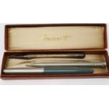 Parker 51 fountain pen, boxed, with two propelling pencils, one hallmarked silver. UK P&P Group