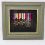 Four WWII court mounted medals 1939-1945 Star, Africa Star, Italy Star and Defence medal. UK P&P
