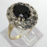 9ct gold cluster ring set with sapphire and diamonds, size K, 2.4g. UK P&P Group 0 (£6+VAT for the