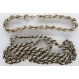 925 silver rope necklace and bracelet, largest L: 42 cm. UK P&P Group 1 (£16+VAT for the first lot