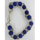 925 silver bracelet set with Lapis Lazuli panels, L: 18 cm, 15g. UK P&P Group 0 (£6+VAT for the