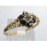 9ct gold cluster ring set with diamond and sapphires, size O/P, 1.3g. UK P&P Group 0 (£6+VAT for the