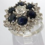 18ct white gold diamond and sapphire set ring, size J, 7.1g, approximately 0.5cts diamond, ring head
