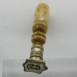 Victorian turned bone handled miniature seal stamp, H: 50 mm. UK P&P Group 1 (£16+VAT for the