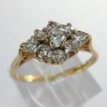 9ct gold cluster ring set with cubic zirconia, size P, 1.9g. UK P&P Group 0 (£6+VAT for the first