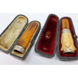 Two 925 silver mounted amber cheroot holders, cased. UK P&P Group 1 (£16+VAT for the first lot