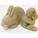 Two Japanese soap stone netsukes, largest L: 50 mm. UK P&P Group 1 (£16+VAT for the first lot and £