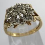 9ct gold diamond set cluster ring, size K/L, 3.1g. UK P&P Group 0 (£6+VAT for the first lot and £1+