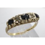 9ct gold ring set with sapphires and diamonds, size N, 1.7g. UK P&P Group 1 (£16+VAT for the first