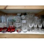 Shelf of mixed glass including crystal. Not available for in-house P&P