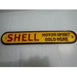 Cast iron Shell sign, W: 25 cm. UK P&P Group 1 (£16+VAT for the first lot and £2+VAT for