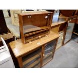 Oak twin door display cabinet with four shelves. 80 x 30 x 70cm. Not available for in-house P&P