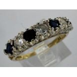 9ct gold ring set with sapphires and cubic zirconia, size M/N, 1.7g. UK P&P Group 0 (£6+VAT for