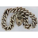 925 silver bracelet with padlock clasp and safety chain, L: 20 cm. UK P&P Group 1 (£16+VAT for the