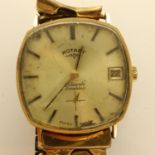 ROTARY: 9ct gold marked gents wristwatch on a gold plated expanding bracelet, working at lotting. UK