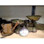 Mixed metalware including cast iron scales. Not available for in-house P&P
