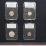 Four 19th century UK silver coins, including 1896 florin, George III sixpence and Jubilee head