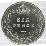 1889 silver sixpence of Queen Victoria in aEF grade. UK P&P Group 0 (£6+VAT for the first lot and £