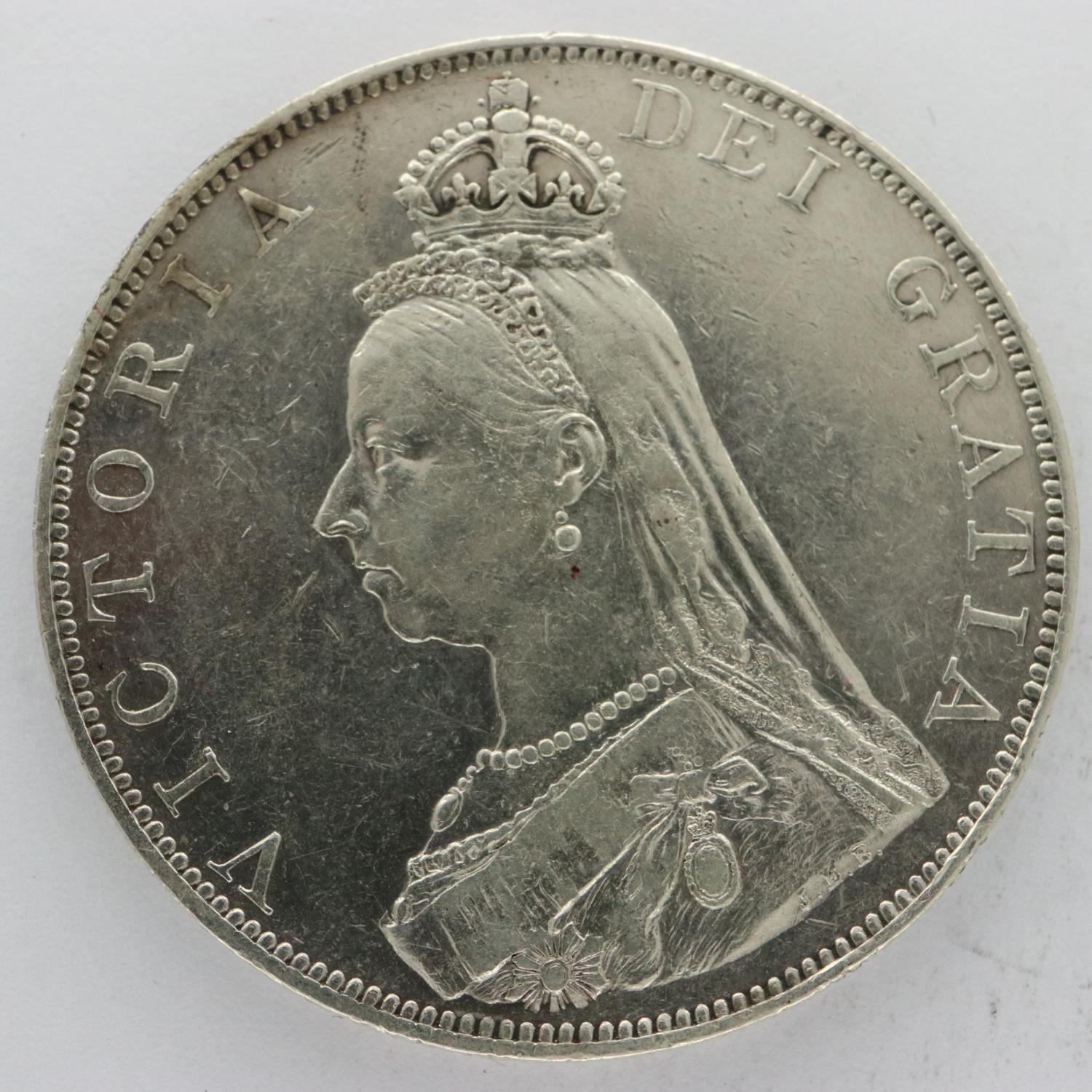 1887 silver double florin of Queen Victoria, Jubilee with Arabic 1. UK P&P Group 0 (£6+VAT for the - Image 2 of 2
