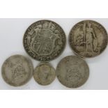 Five British silver coins. UK P&P Group 0 (£6+VAT for the first lot and £1+VAT for subsequent lots)