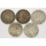 Five silver half crowns, all pre-1920. UK P&P Group 0 (£6+VAT for the first lot and £1+VAT for