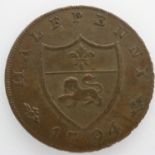 1794 halfpenny token, John of Gaunt Duke of Lancaster. UK P&P Group 0 (£6+VAT for the first lot