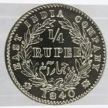 1840 silver Quarter Rupee of Queen Victoria. UK P&P Group 0 (£6+VAT for the first lot and £1+VAT for