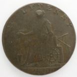 1790 copper halfpenny token, Shakespeare. UK P&P Group 0 (£6+VAT for the first lot and £1+VAT for