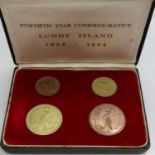 1965 Lundy Island 40 year commemorative uncirculated set of four coins, boxed. UK P&P Group 0 (£6+