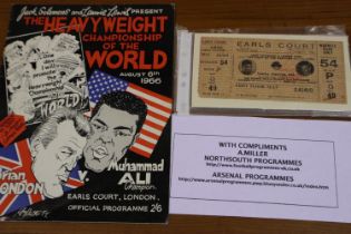 Muhammad Ali V Brian London programme & ticket. UK P&P Group 1 (£16+VAT for the first lot and £2+VAT