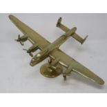 A large cast brass model of a WWII Lancaster bomber, wingspan L: 36 cm. UK P&P Group 2 (£20+VAT