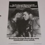 1970's advetising poster for Premium Bonds featuring Ali & Frazier, 38 x 25 cm. UK P&P Group 1 (£