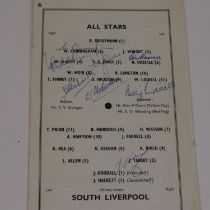 Signed programmes Billy Liddell international all stars vs south Liverpool April 1965 sigs