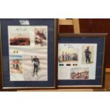 The Kings Regiment pair of montage postcards, ribbon bars and prints, each framed. (without