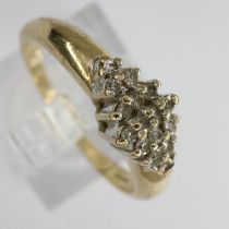 9ct gold diamond set cluster ring, size L, 2.0g. UK P&P Group 0 (£6+VAT for the first lot and £1+VAT