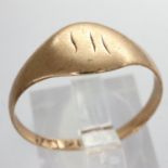 9ct gold signet ring engraved JH, size N, 1.5g, slightly misshapen. UK P&P Group 1 (£16+VAT for