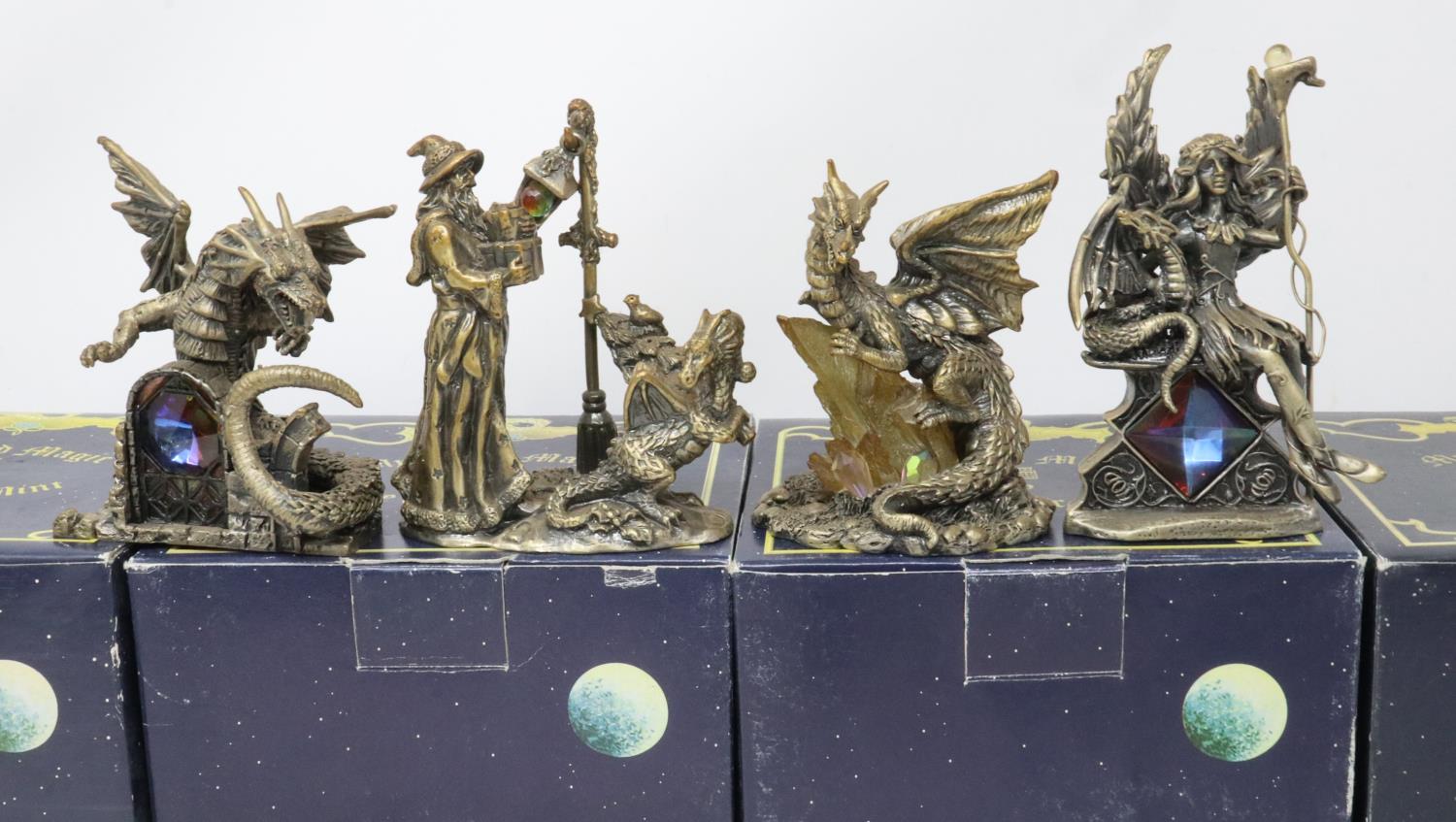 The Tudor Mint Myth & Magic: four cast pewter figures, Kindred Spirits, The Dragon of the Ice, The