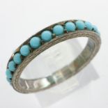 Antique white metal and turquoise full eternity ring, size O, 2.4g. UK P&P Group 1 (£16+VAT for