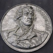 Early 19th Century cast iron bust portrait plaque of George Washington by William Rush, D: 54 cm.
