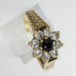 9ct gold cluster ring set with sapphire and cubic zirconia, size N/O, 2.1g. UK P&P Group 0 (£6+VAT