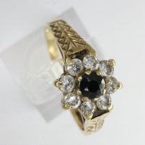9ct gold cluster ring set with sapphire and cubic zirconia, size N/O, 2.1g. UK P&P Group 0 (£6+VAT