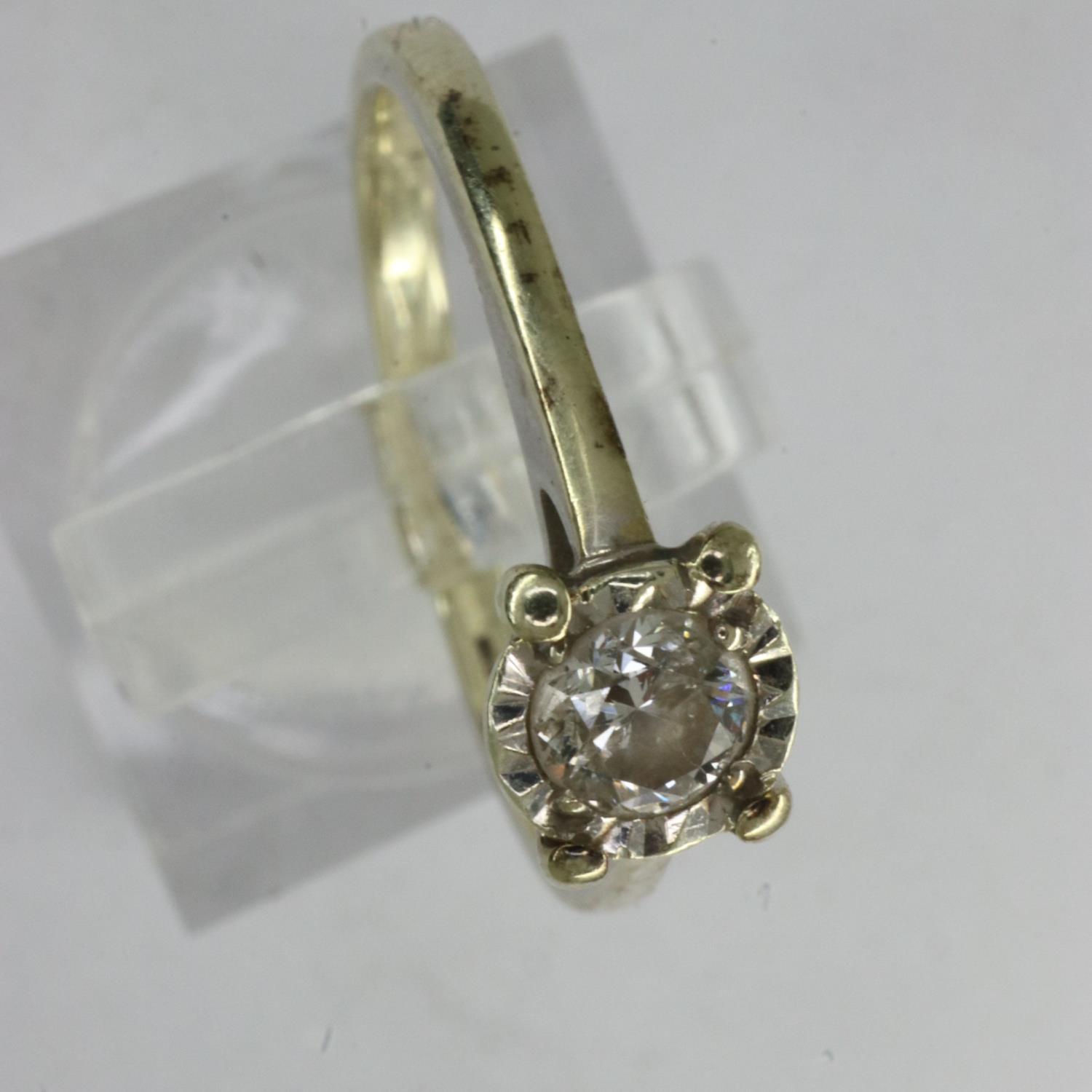 9ct gold diamond set solitaire ring, size K, 1.7g. UK P&P Group 0 (£6+VAT for the first lot and £1+