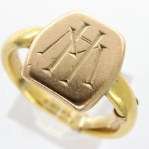 22ct gold signet ring engraved WH, size N/O, 6.1g. UK P&P Group 1 (£16+VAT for the first lot and £