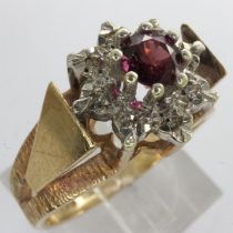 9ct gold cluster ring set with ruby and diamonds, size O/P, 4.0g. UK P&P Group 1 (£16+VAT for the