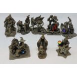 The Tudor Mint Myth & Magic: eight cast pewter figures, The Wizard of Light, The Mischievous Dragon,
