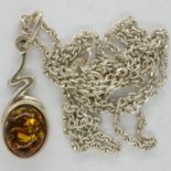 925 silver and Baltic amber pendant necklace, chain L: 44 cm. UK P&P Group 1 (£16+VAT for the